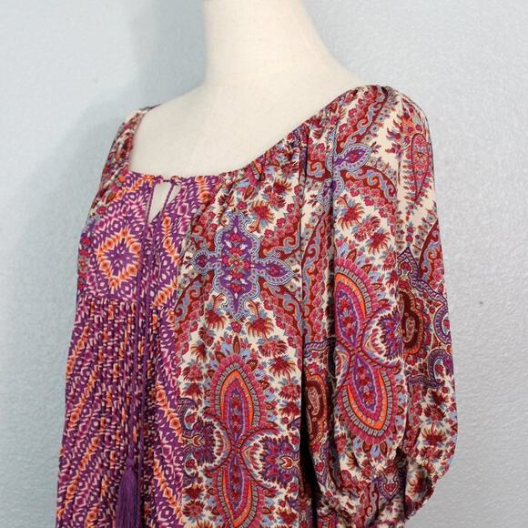 One World Boho Peasant Blouse With Tassels Size XL Live and Let Live - Picture 4 of 12